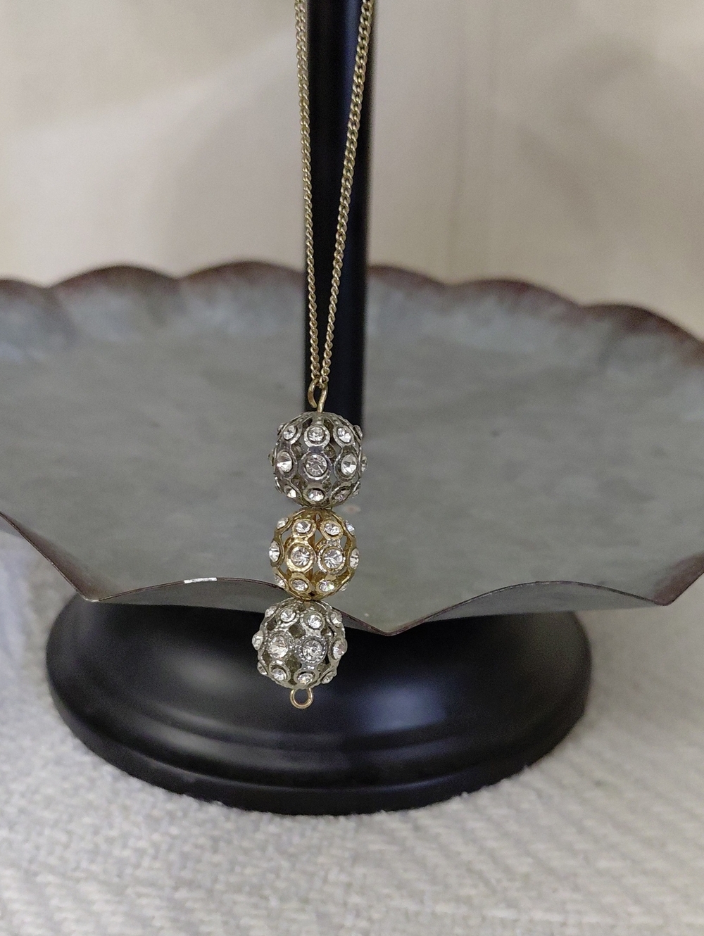 Crystal Pave Trio Drop Pendant Necklace - Gold & Silver